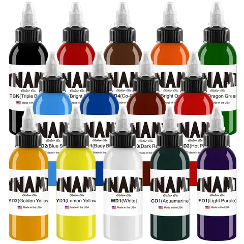 Professional Vegan Plant-Based Tattoo Ink Set Pack - 14 Colors, 1oz (30ml) Each, Tattoo Kit, Smooth Application, Anti-Fade, Gentle on Skin, Safe for All Skin Types, Artist Supplies, Crafts Gift