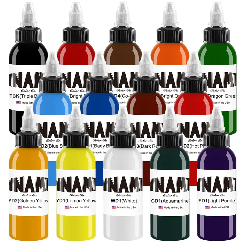 Professional Vegan Plant-Based Tattoo Ink Set Pack - 14 Colors, 1oz (30ml) Each, Tattoo Kit, Smooth Application, Anti-Fade, Gentle on Skin, Safe for All Skin Types, Artist Supplies, Crafts Gift
