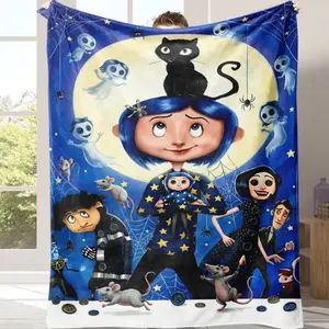 Coraline Cartoon Printied Blanket,Bed Throws Flannel Travel Blanket,throw blanket，Warm Beautiful Flannel Soft and Comfortable Blanket Home Travel Blanket,Adults Kids Holiday Birthday Xmas Christmas Party Gifts，A warm nap blanket american