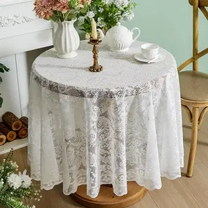Round Lace Tablecloth, 1 Count Flower Pattern Tablecloth, Vintage Table Cover, Table Decoration Supplies for Home Kitchen Dining Room, Picnic Table Cover