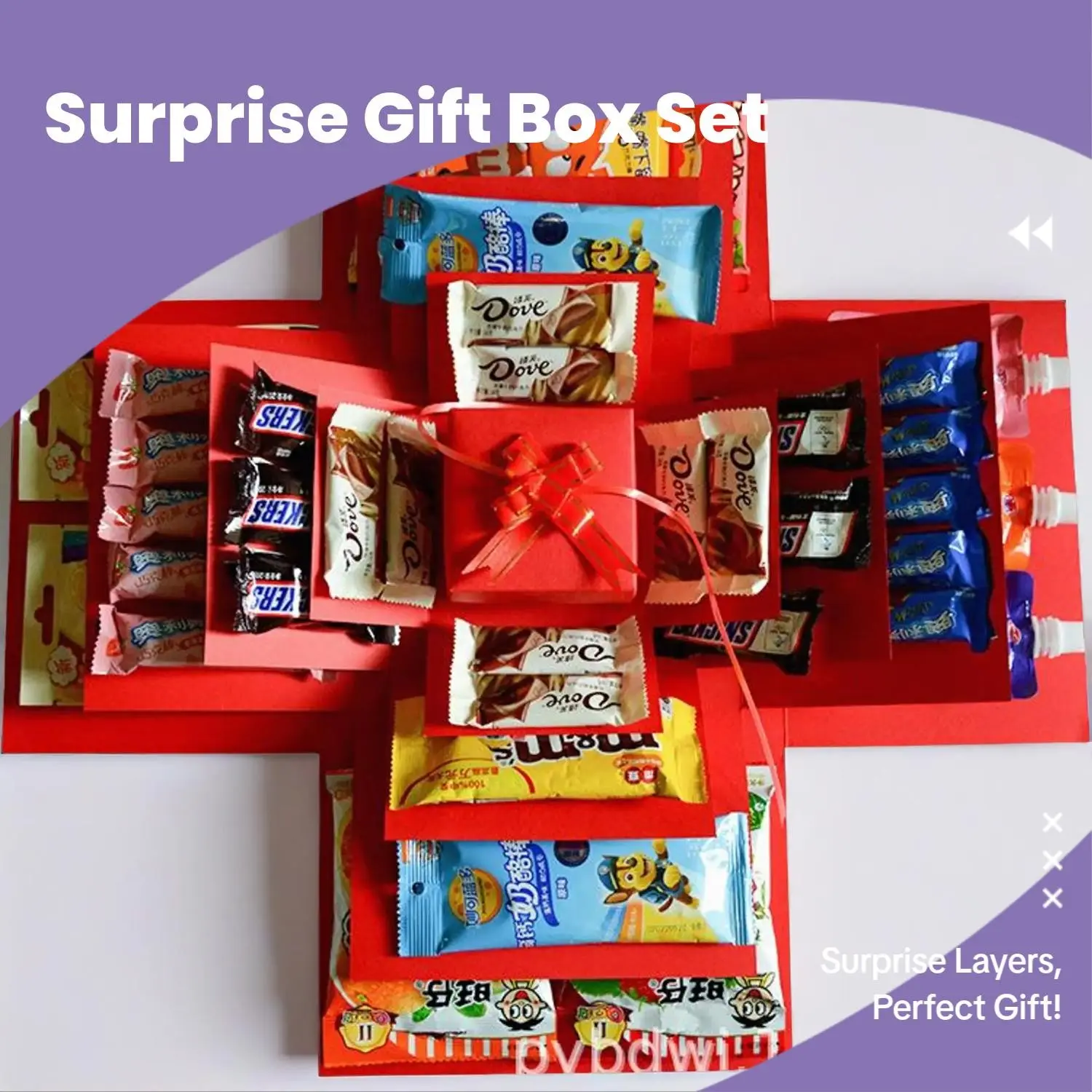 Five-Layer Surprise Gift Box, Candy Snacks Chocolate Snack Kit Boxes Wedding Gift Box, Blind Box, Perfect for Weddings and Special Occasions, Fun and Exciting Gifts, Snack Box Set