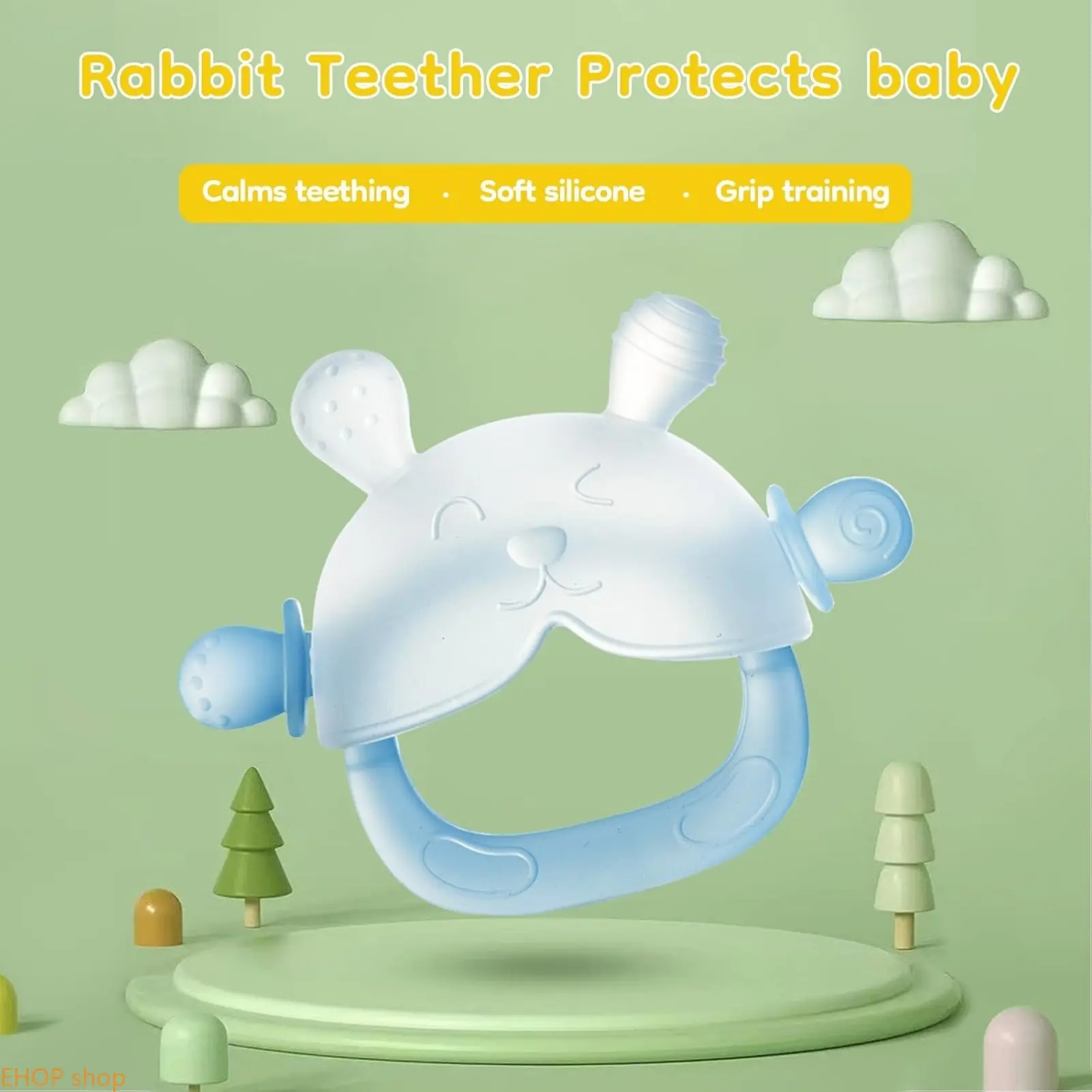 Unisex Cute Bear Silicone Teether - Multi-Texture Gum Relief Massager, BPA-Free Oral Care Accessory for Baby with Storage Case, Clip, Baby Gifts Option