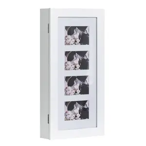 Simple PVC Wood Grain Coating Photo Storage Moisture-Proof Jewelry Mirror Cabinet White