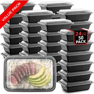 Limited time Deal : 50-Pack Reusable Meal Prep Container Microwave Safe Food Storage Containers with Lids, 24 OZ - 1 Compartment Take Out Disposable Plastic Bento Lunch Box To Go, BPA Free - Dishwasher & Freezer Safe