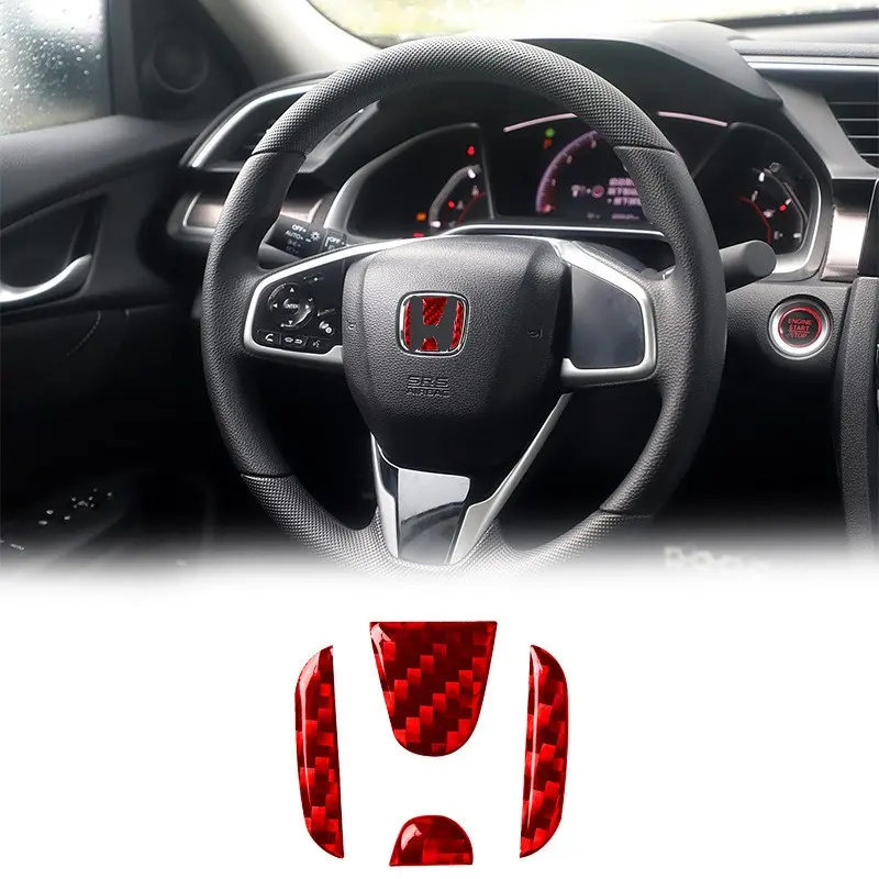 4 Piece Car Interior Accessories Anti-Scratch Wear Resistant Carbon Fiber Steering Wheel Decal Car Interior Sticker Fit Honda Civic Crv Accord Xrv Fly
