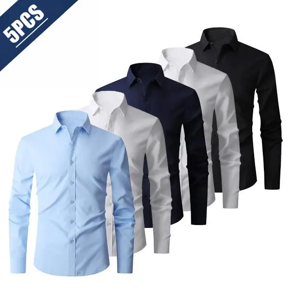 Men's Slim-Fit Solid Dress Shirt, Wrinkle-Free Cotton-Polyester Fabric, Long-Sleeve Button-Down for Business & Travel, Preppy