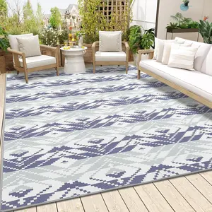 GAOMON 8*5ft Blue&White Large Area Rug for Living Room Vintage Indoor/Outdoor Area Rug Moroccan Geometric Floor Mat Low Pile Non Slip Washable Rug Throw Carpet for Dining Room Kitchen Backyard Patio