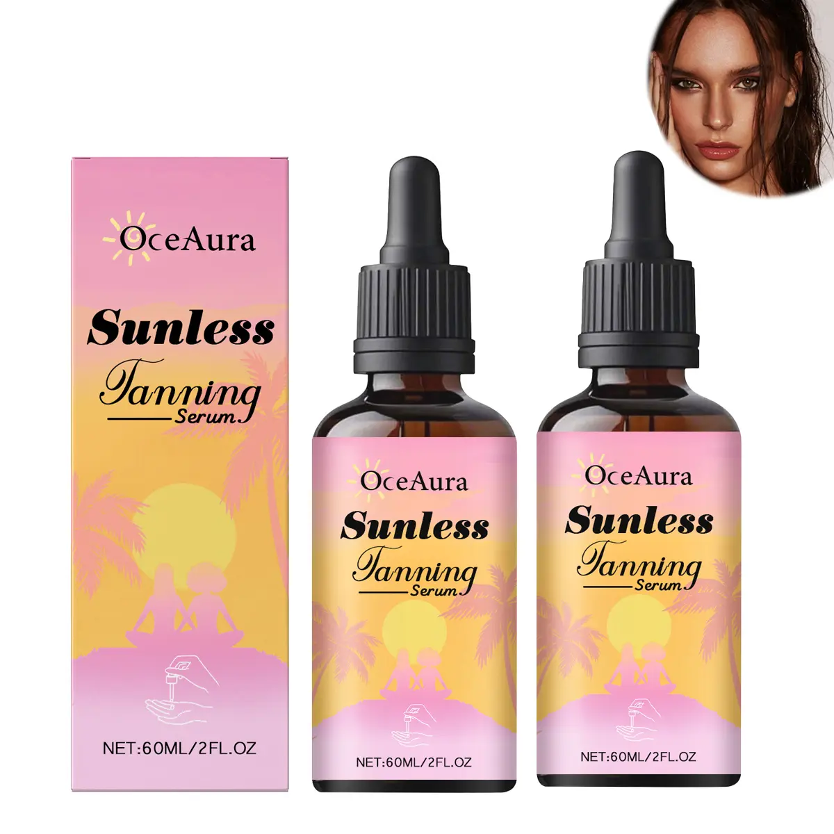 OceAura Sunless Tanning Drops, Self Tanner with Hyaluronic Acid for a Radiant Glow, Mix with Daily Moisturizer for Safe Bronzing, 60ml, Body Care, Flawless Sunless Tanning, Glycerin Base, Safely & Hydrated