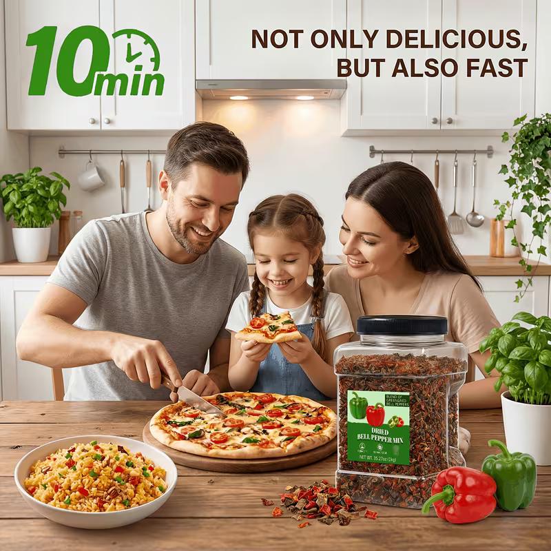 Bulk Chopped Dehydrated Red & Green Bell Pepper Mix Flakes - 100% Natural Chili-Infused Dried Vegetables, Sugar-Free Vegan Spices Rub for Soup, Pizza Toppings, Camping, Scrambled Eggs