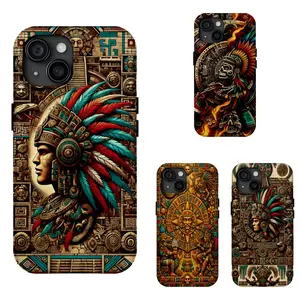 Aztec Warrior Art  Phone Case Mayan Tribal Art Retro Boho Cover Ancient Mesoamerican Civilization Pattern For iPhone 17-11 Pro Max Plus Series Anti-Yellowing Hard PC Back & Soft TPU Bumper Dual-Layer Phone Case Gift Idea