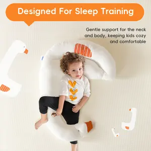 Curve Long Toddler Body Pillow for Sleep Training, 36x27 Inches Swan Shape Soft Child Hug Pillow, 100% Organic Cotton Pillowcase, Hand Washable & Breathable Crib Pillow for Kids