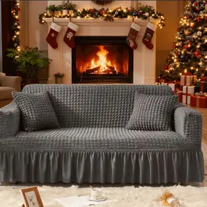 1pc 1-4Seater Sofa Cover - Super Soft Stretch Spandex Slipcover with Skirt, Elastic Edges & Ruffled Trim, Fit for Most Couches, Washable Furniture Protector, Scratch & Spill-Resistant, Easy-Clean Classic Design for Living Room.