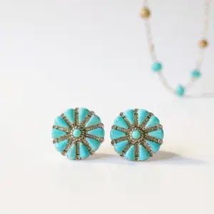 Handcrafted Native American Zuni Sterling Silver Turquoise Stud Earrings