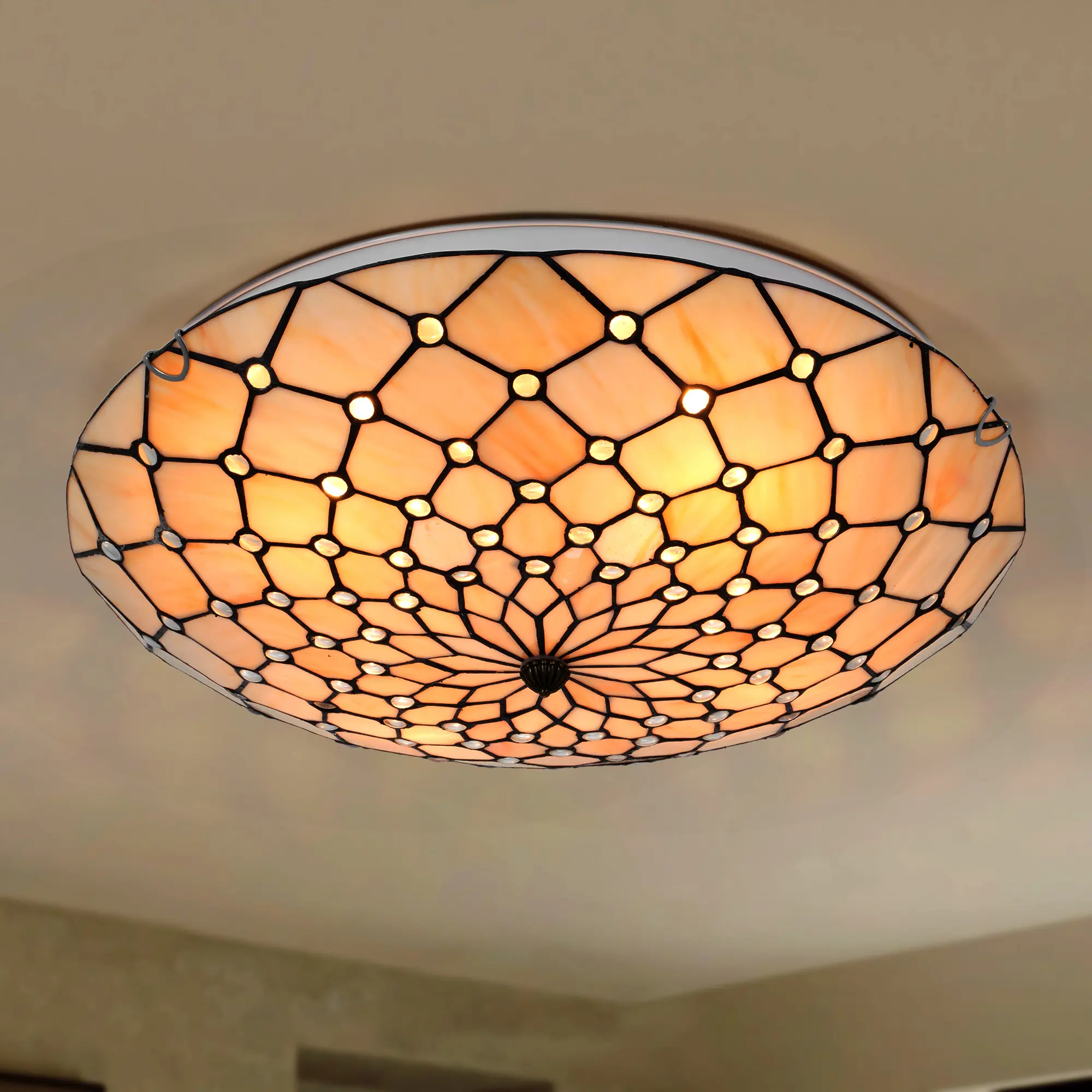 4-Light 19.7" Tiffany Stained Glass Ceiling Flush Mount Light