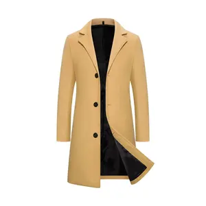 Men's Solid Button Front Lapel Neck Midi Coat, Regular Fit Casual Long Sleeve Outerwear for Fall & Winter, Men's Clothes for Daily Wear