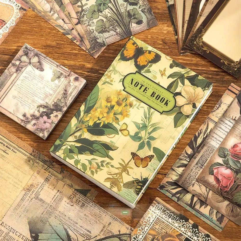 icceemee Green Garden Scrapbooking Kit for Bullet Junk Journaling A6 Grid Notebook Floral DIY Note-Taking Supplies Birthday Craft Gift for Teen Girls Vintage Style