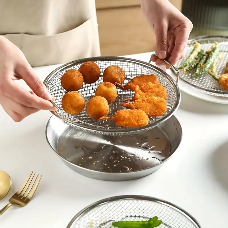 Stainless steel oil filter tray, reusable circular mesh basket, kitchen filter, outdoor camping barbecue accessories Valentine's Day gift, Air Fryer Accessories