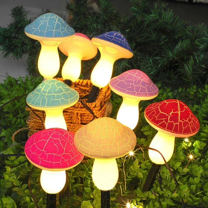 Solar Mushroom Light Pole Set, 8/12/20 Pieces, Ip65 Outdoor Garden Decor, Decorative Garden Lights, 8 LED Modes, Patio Lawn Lighting, Solar Powered, Plastic Housing