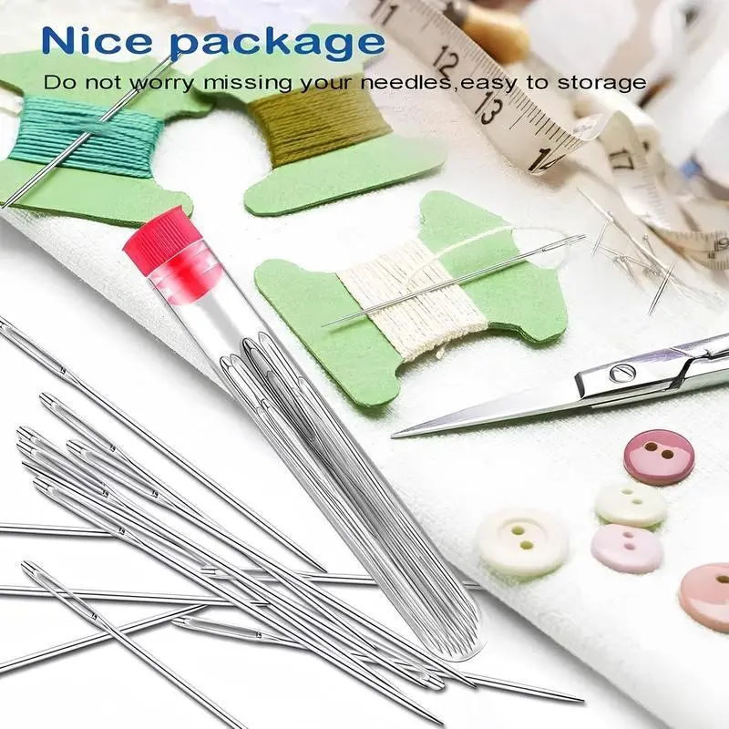 Big Eye Steel Needles Set -Sturdy & Durable- Easy-Thread Big Eye Hand Needles for Mending Quilting & Embroidery All-Purpose Sewing Kit with Thread Spools and Accessories