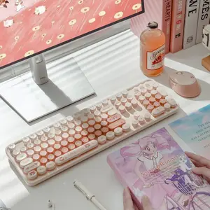 Mofii Orange Keyboard & Mouse Combo Computer Peripherals - Wireless 2.4G Connection, Cute Bear Pattern, Silent for Office Use, Compatible with Laptops & Desktops, US QWERTY Layout (Battery Not Included)