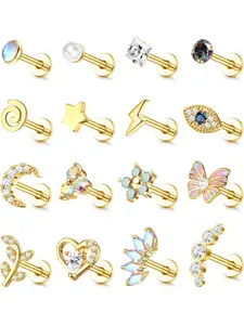 16 Pcs Helix Earrings for Women - Dainty Hypoallergenic Earrings Fashion Jewelry Surgical Steel Tragus & Helix Piercing Jewellery Set