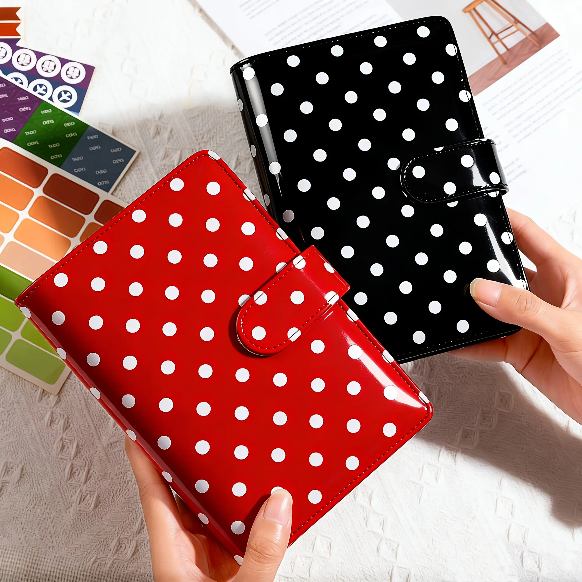 A6 Vintage Polka Dot Cash Binder - Waterproof Cover, Magnetic Closure, Credit Card Slots, Pen Loop, Savings Envelopes, Budget Sheets for Expense Track & Daily Money Saving