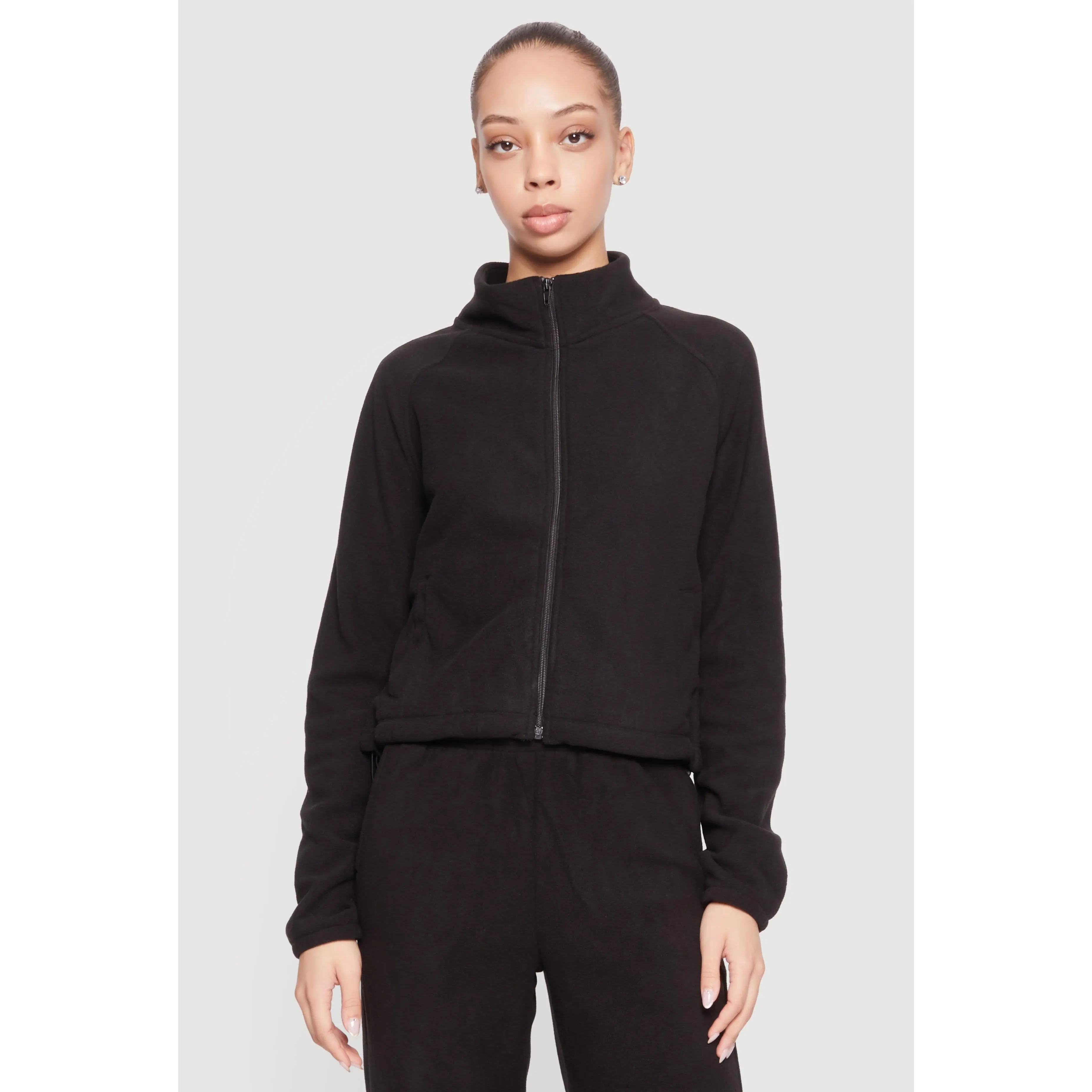 Raglan Sleeve Zip Front Mock Neck Track Jacket