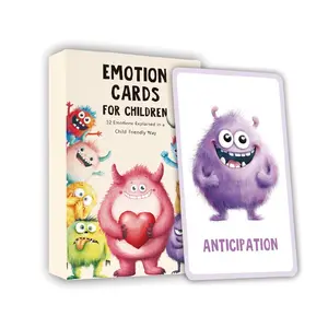 32pcs Emotion Cards, German-English Bilingual Flashcards with Explanations, Cute Monster Cartoon Images, Perfect for Games and Fun, Bilingual Instruction Cards