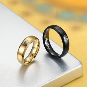 HawkKing Creative Crown Letter Couple Ring Simple Stylish Design Daily Wear Elegance & Sexiness Engagement Wedding Anniversary Gift Elegant Ring Bridal Set Rings
