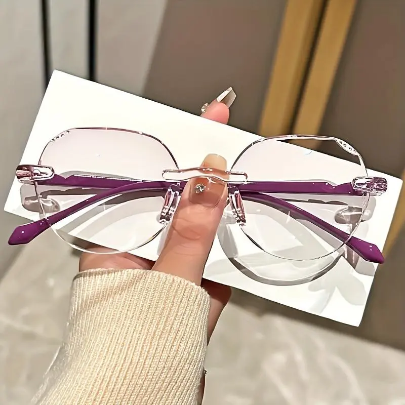 Elegant Geometric Rimless Glasses, Full Frame PC Frame Reading Glasses, Stylish Trendy Eyewear, Fashion Eyewear Accessories for Women & Men, High Quality Eyeglasses