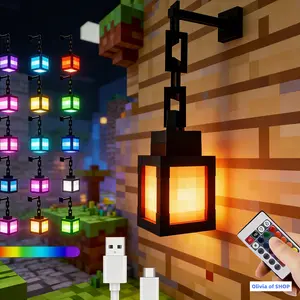 Pixel Lantern Novelty Night Light, 16 ColorChanging USB Rechargeable Remote Control,Bedroom Game Room Christmas Party Decor Gift,Rechargeable Lamp