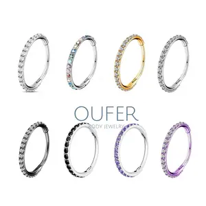 OUFER Fashion Body Jewelry - 316L Stainless Steel Hinged Segment Hoop, Unisex 16G/18G AAA+ Rhinestone Cubic Zirconia Gemstone Hoop Piercing Jewelry, 5mm-12mm Dainty Piece for Nose Piercing Daily Wear