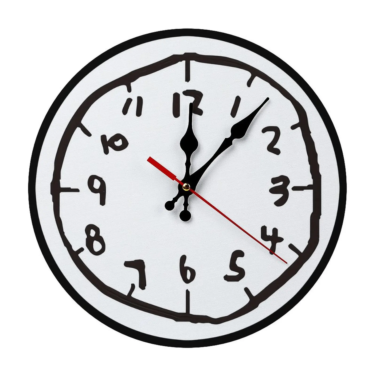 【Easy assembly】12 Inch Hand Drawn Doodle Style Wall Clock, Silent Non-Ticking Quartz Wall Clock, Minimalist Black White Creative Number Wall Watch for Home Living Room Bedroom Office Decor