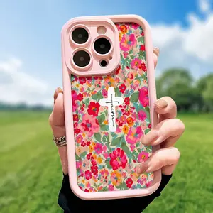Faith Cross & Vibrant Flower TPU Cellphone Case, Shockproof Protection Handheld Casing, Compatible with iPhone 17-14/13-11 Series, Cute Design Ideal Gift, Mobile Phone Accessories