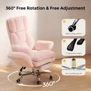 【Dealsforyou】Big and Tall Office Chair, Cloud Plush Swivel Desk Chair with 6-Level Adjustable Armrests, Home Ergonomic Executive Office Chair for Work, Gaming