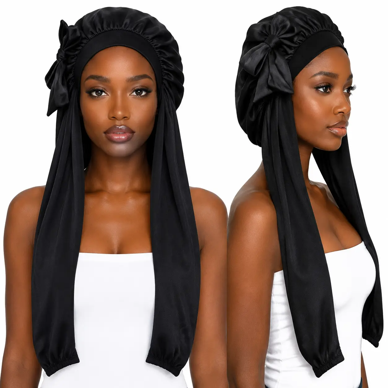 Adjustable Satin Bonnet Hat for Sleeping, Water-Resistant and Breathable Hair Protection for Long Braids with Removable Eyeshade, Adjustable Fit