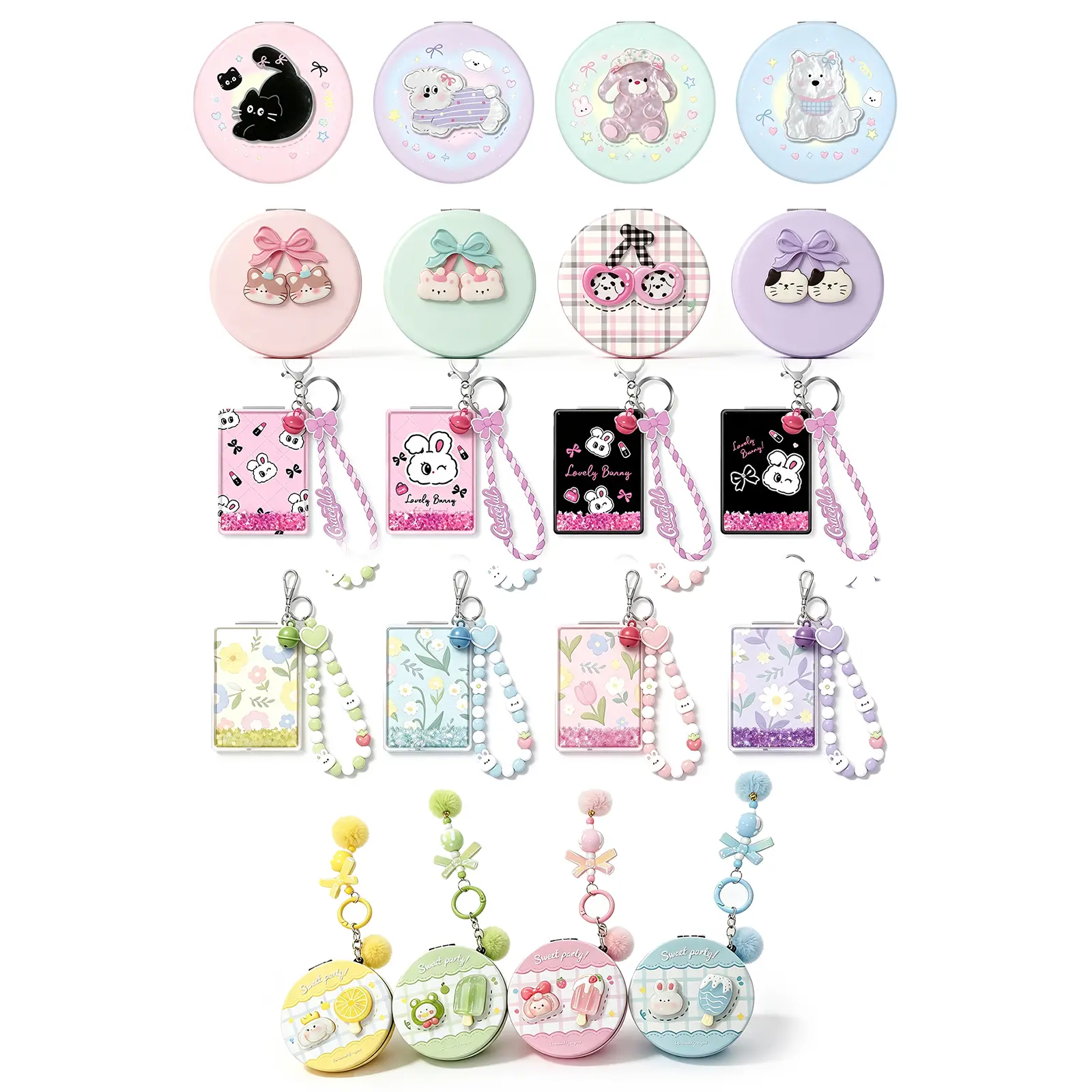 20Pcs Kawaii Cartoon Foldable Double Sided Pocket Mirror With Bead Keychain, Cute Animal Compact Makeup Mirror, Portable Travel Hand Mirror for Purse Daily Touch Up, Sweet Gift for Girls Women