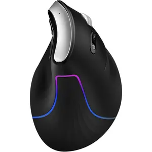 Wireless Ergonomic Vertical Mouse, Rechargeable Tri-Mode (Dual Bluetooth + 2.4G USB) Optical Mouse with Adjustable RGB Lighting, Multi-Device Control for Laptop, PC, Mac, iPad, Desktop (Black)