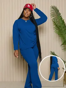 USBoutique Chic 2 Piece Outfits for Women – Long Sleeve Top and Wide Leg Pants, Casual Tracksuit Lounge Set for Daily Wear