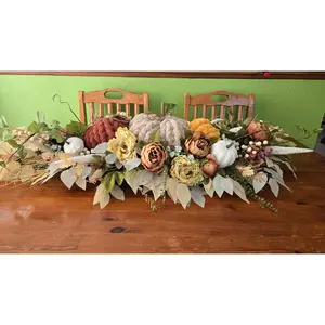 Fall Pumpkin Centerpiece or Door Swag – Rustic Harvest Décor with Handmade Knit Pumpkins