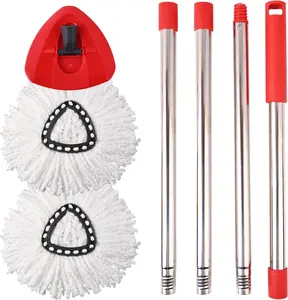 Mop Replacement Heads, Handle, Base Compatible with O Cedar Easywring 1-Tank Spin Mop System, 2 Microfiber Mop Head Refills, 4-Section Iron Handle 30-58In and 1 Spin Base Cover Set Jikefa