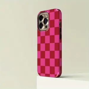 Pink and Red Checkered Case - Durable, Suitable for IPhone 16, 15, 14, 13 Pro Max