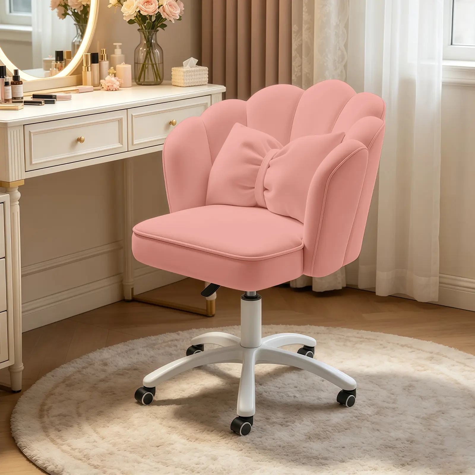 【Summer sale】Petal Chair Vanity Office Chair Cute Petal Desk Chair, Modern Fabric Home Butterfly Chairs Height Adjustable Chair Makeup Chairs Computer Chair