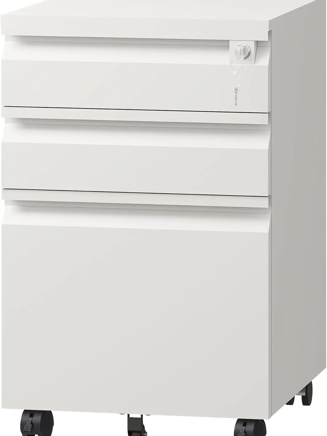 DEVAISE 3 Drawer File Cabinet, Metal Filing Cabinet with Lock, Under Desk Cabinet with Wheels for Home Office, Fits Legal/A4/Letter Size, Required Assembly