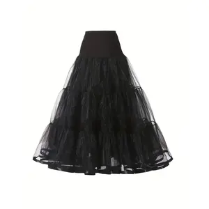 Women's 3-Layer Long Solid Color 95CM Organza Petticoat Skirt Black Womenswear Bottom Comfort Basic Minimalist