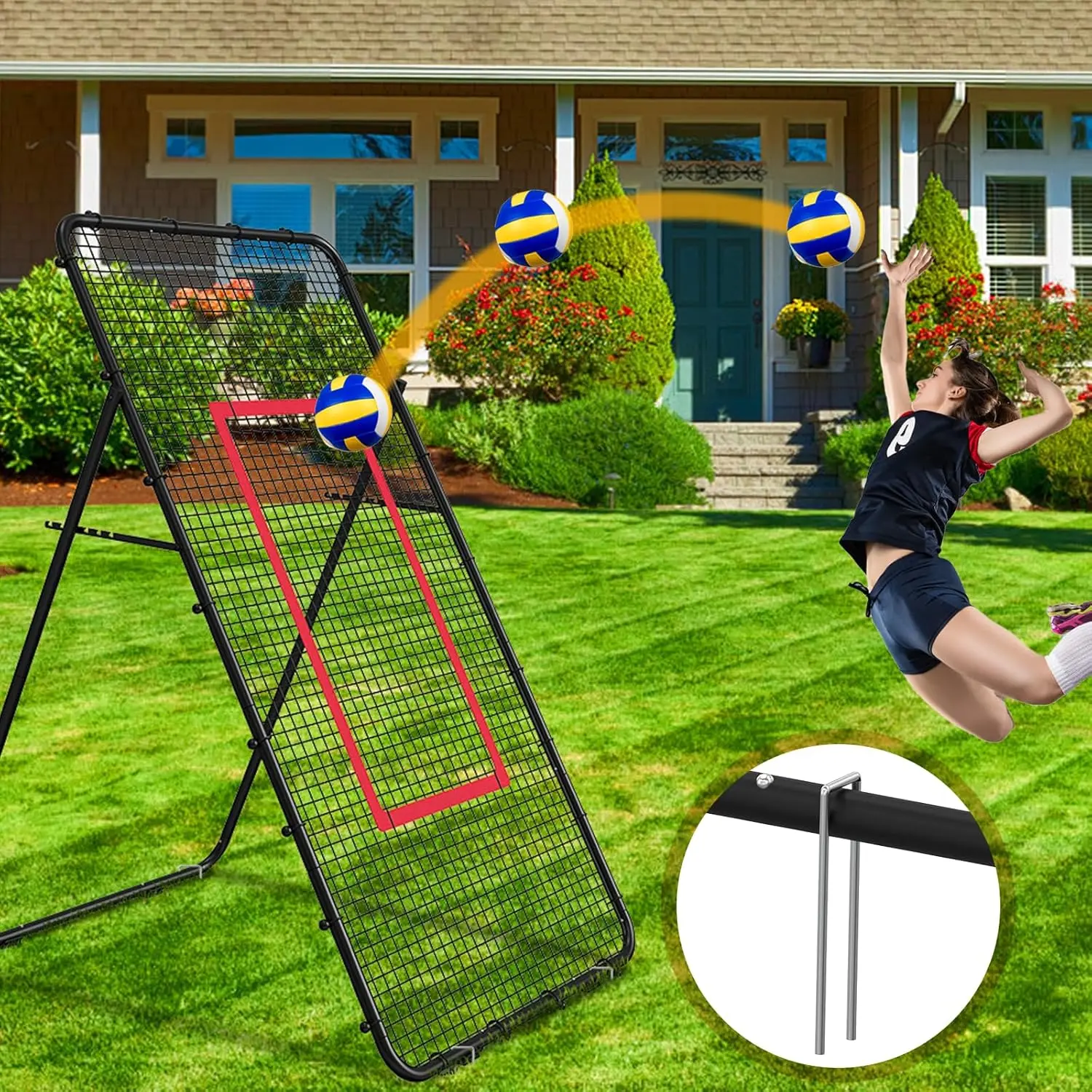 Adjustable 7x4 ft Volleyball Rebounder Net System for Solo Drills - Hitting, Serving Training, Multi-Sport Use, Volleyball Net System