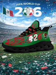 Men's Mexico 2026 Green Red Flame Soccer Eagle Print Sport Shoes, Wide Fit, Plus Size, Trendy Casual Sneakers for Daily Walking, Gym & Outdoor