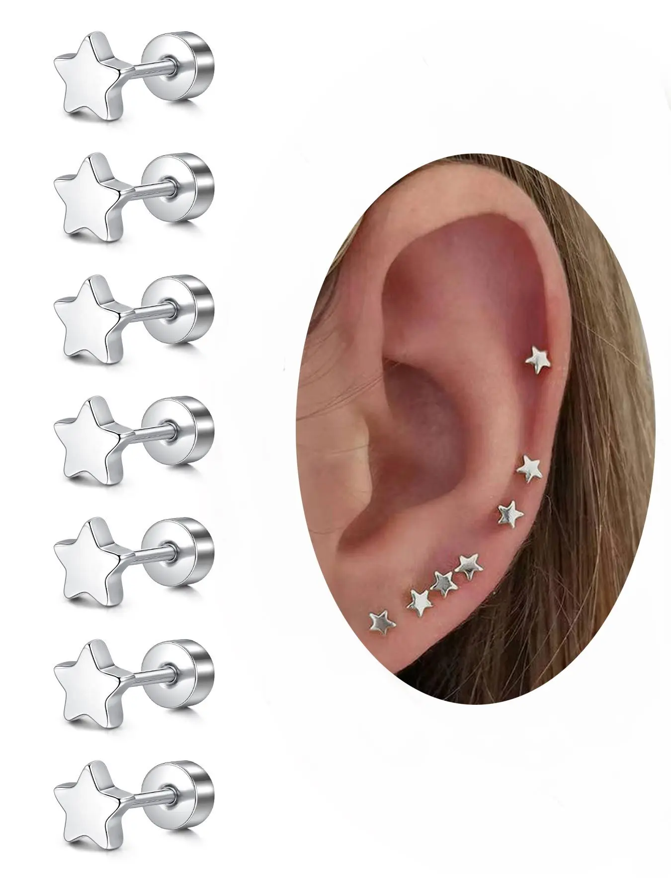 Star Design Earrings, Stainless Steel Cartilage Earring Set Stud Earrings, Stud Earring Pack, Fashion Jewelry for Women & Men, Trendy All-match & Exquisite Jewelry for Birthday Gift, Ear Studs, Fashionable Earrings