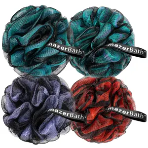 AmazerBath Charcoal Shower Loofah Sponge, Fluffy Shower Loofah 60g/Counts - Body Scrubber Loofa Set of 4, Hangable Bath Sponge for Men and Women Cleaning sponge baby