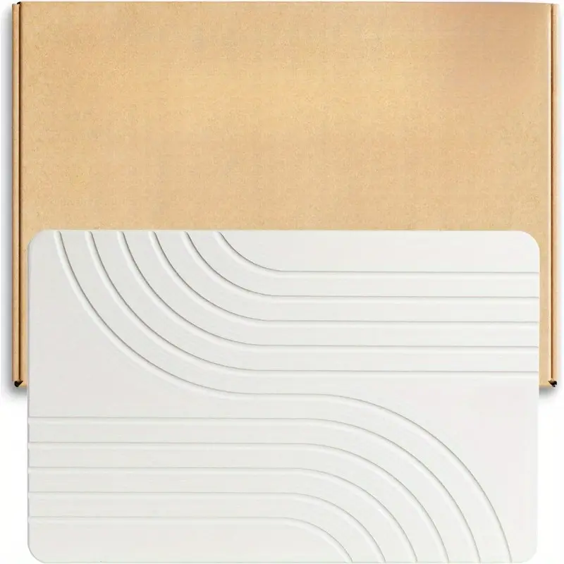 Rectangle Sandstone Diatomaceous Earth Stone Bath Mat - Non-Slip, Quick-Drying, Absorbent, Elegant Modern Aesthetic Home Decor - Easy to Clean (23.5x15in) Bathroom Accessory for Shower, Home Decor Items bathroom decor bathroom accessory home essentials so